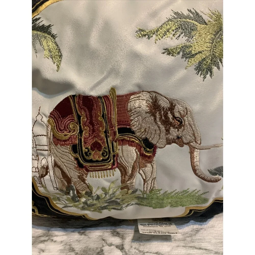 Fringe & Embroidered Elephant India Background Pillow BEAUTIFUL 16x16